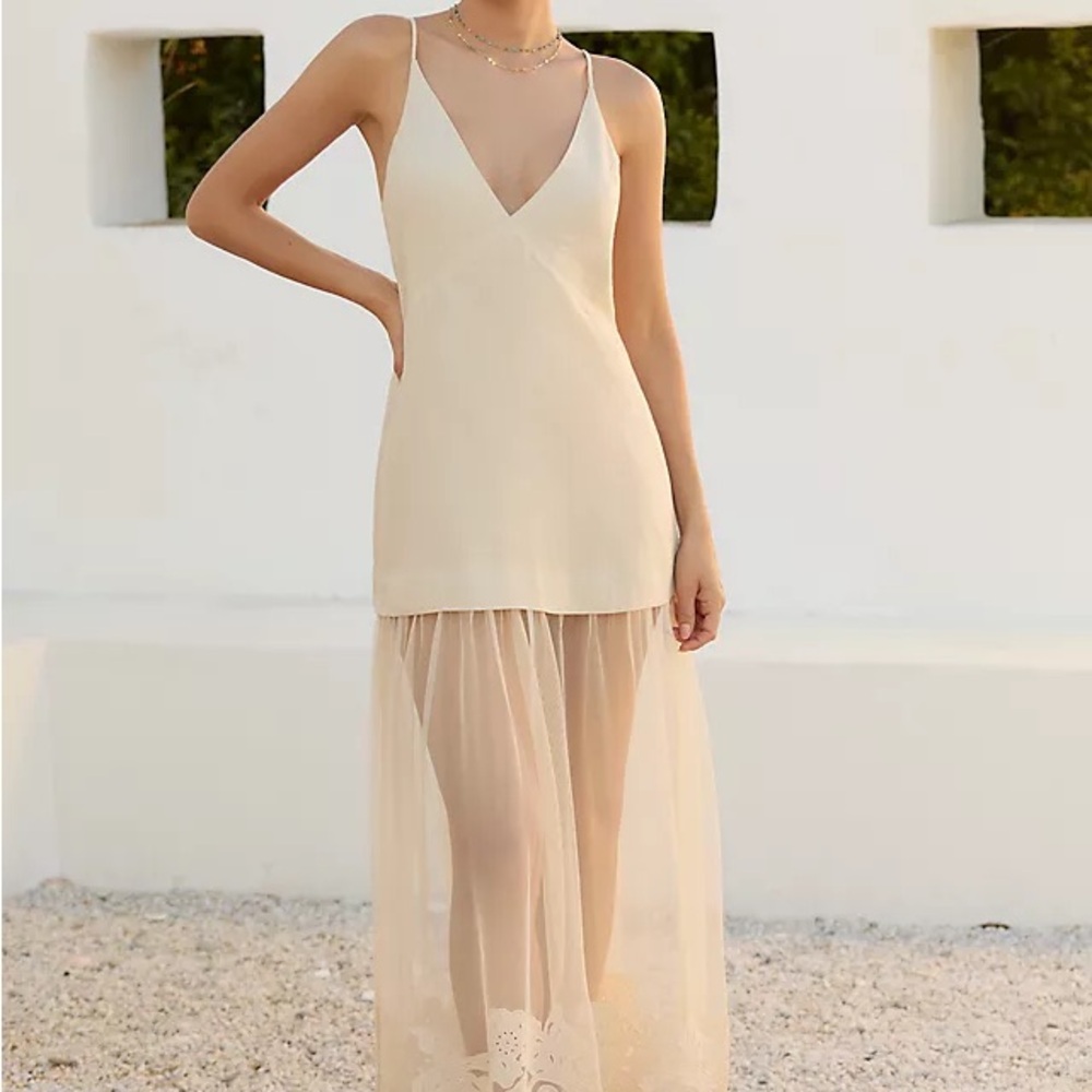 Anthropologie Cream and Tan Dress